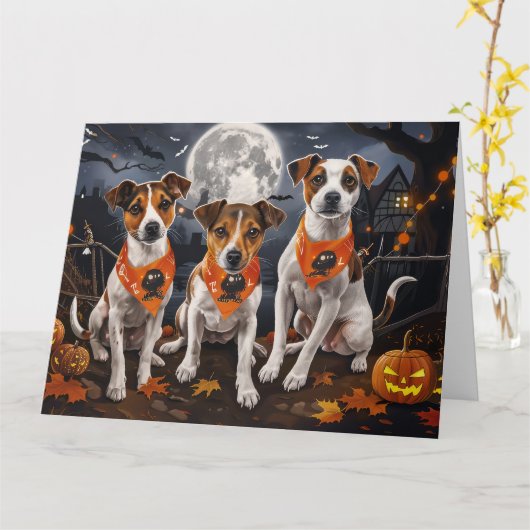 Jack Russell Halloween Spooky Karte (Gelbe Blume)