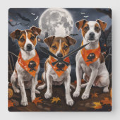 Jack Russell Halloween Spooky Quadratische Wanduhr (Vorderseite)