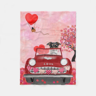 Jack Russell Hund Auto mit Herzen Valentinstag  Fleecedecke