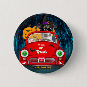 Jack Russell Hund fährt Auto Gruselig Halloween Button