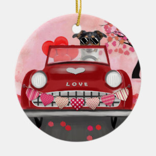 Jack-Russell-Hund fährt Auto Valentinstag Keramik Ornament