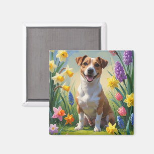 Jack Russell Hund Frühlingsblumen Malerei Magnet
