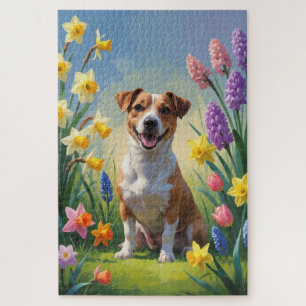Jack Russell Hund Frühlingsblumen Malerei Puzzle