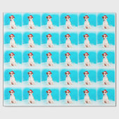 Jack Russell Hund im Schnee sitzen mit Weihnachtsm Geschenkpapier (Flach)