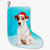 Jack Russell Hund im Schnee sitzen mit Weihnachtsm Kleiner Weihnachtsstrumpf (Vorderseite)