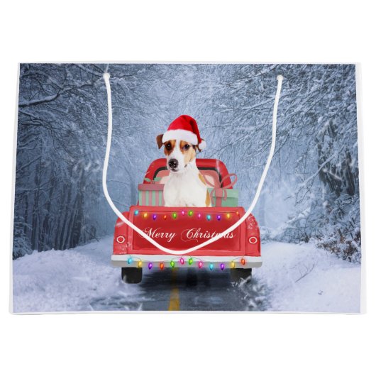 Jack Russell Hund im Schnee sitzen zu Weihnachten Große Geschenktüte (Vorderseite)