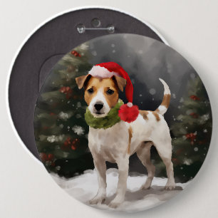 Jack Russell Hund im Schnee Weihnachten Button