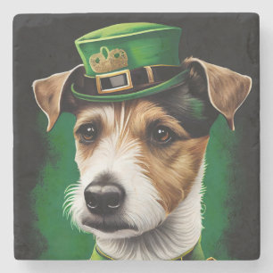 Jack Russell Hund im St. Patrick's Day Kleid Steinuntersetzer