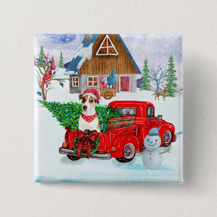 Jack Russell Hund in der Weihnachtslieferung LKW S Button