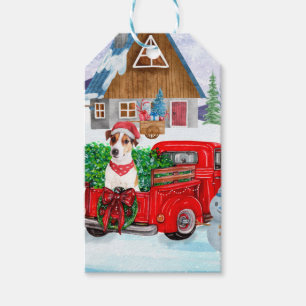 Jack Russell Hund in der Weihnachtslieferung LKW S Geschenkanhänger