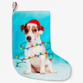 Jack Russell Hund in Schnee mit Weihnachtsmannmütz Kleiner Weihnachtsstrumpf (Vorderseite)