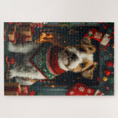 Jack Russell Hund mit Weihnachtsgeschenken Feuerpl Puzzle (Horizontal)