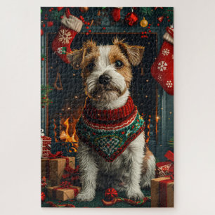 Jack Russell Hund mit Weihnachtsgeschenken Feuerpl Puzzle
