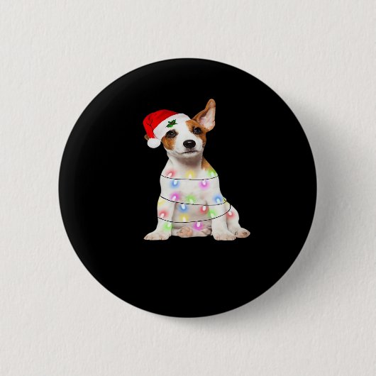 Jack Russell Hund Weihnachtsbaum Lichter Weihnacht Button (Vorderseite)