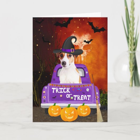 Jack Russell Hund zu Halloween-LKW Karte (Vorderseite)