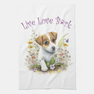 Jack Russell Hundefrau Blumen Geschirrtuch
