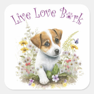 Jack Russell Hundemama Floral Quadratischer Aufkleber