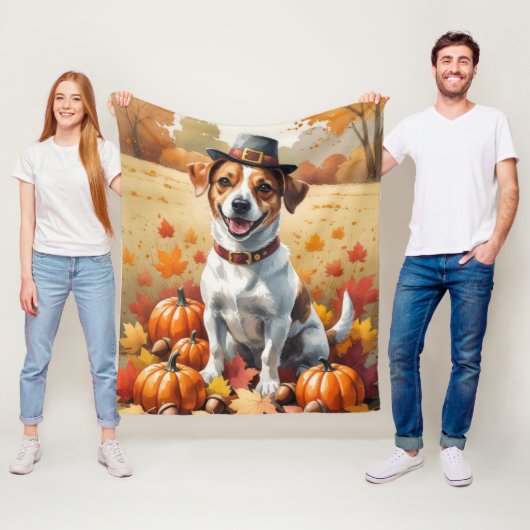 Jack Russell im Herbst lässt Erntedank Kunst Fleecedecke (Beispiel)