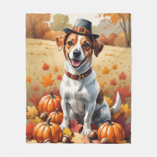 Jack Russell im Herbst lässt Erntedank Kunst Fleecedecke (Vorderseite)