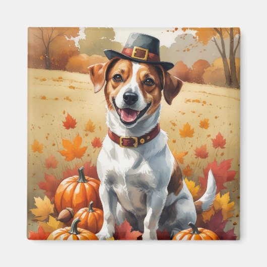 Jack Russell im Herbst lässt Erntedank Kunst Magnet (Vorne)