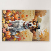 Jack Russell im Herbst lässt Erntedank Kunst Puzzle (Horizontal)
