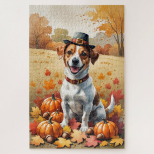 Jack Russell im Herbst lässt Erntedank Kunst Puzzle
