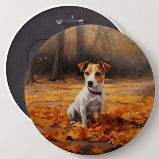Jack Russell im Herbst Leaves Fall Inspiriert Button (Vorne & Hinten)