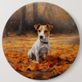 Jack Russell im Herbst Leaves Fall Inspiriert Button (Vorderseite)