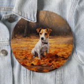 Jack Russell im Herbst Leaves Fall Inspiriert Button (Beispiel)