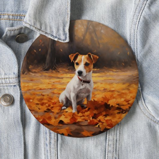 Jack Russell im Herbst Leaves Fall Inspiriert Button (Beispiel)