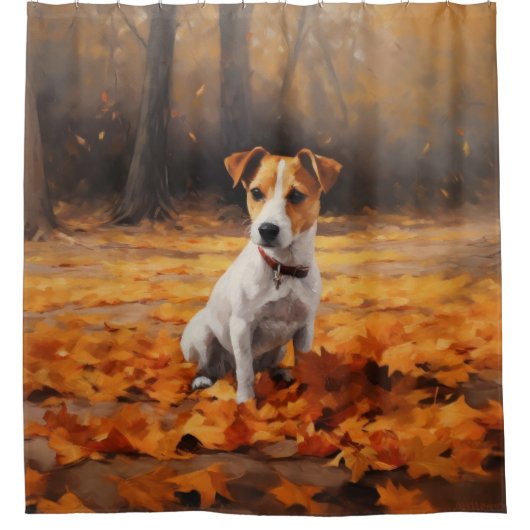 Jack Russell im Herbst Leaves Fall Inspiriert Duschvorhang (Vorderseite)