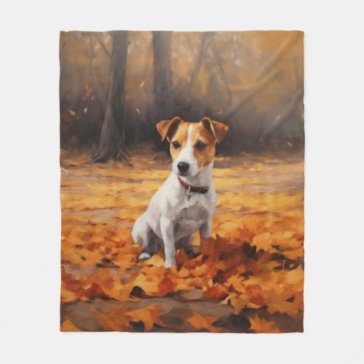 Jack Russell im Herbst Leaves Fall Inspiriert Fleecedecke (Vorderseite)