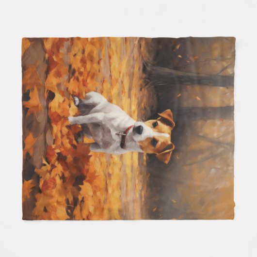 Jack Russell im Herbst Leaves Fall Inspiriert Fleecedecke (Vorderseite (Horizontal))