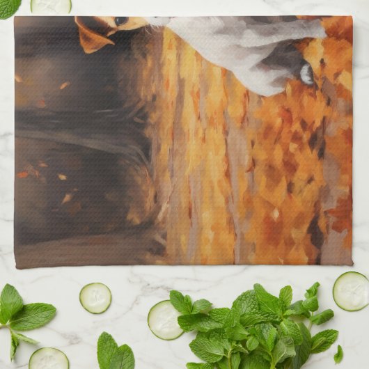 Jack Russell im Herbst Leaves Fall Inspiriert Geschirrtuch (Gefaltet)