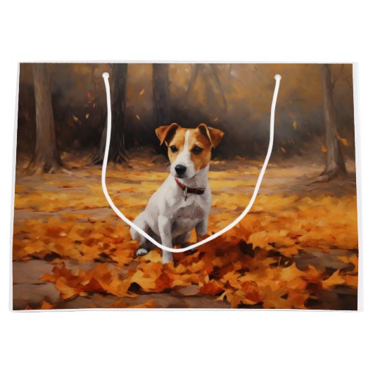 Jack Russell im Herbst Leaves Fall Inspiriert Große Geschenktüte (Vorderseite)