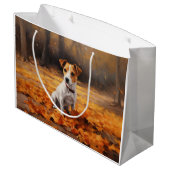 Jack Russell im Herbst Leaves Fall Inspiriert Große Geschenktüte (Rückseite Schrägansicht)