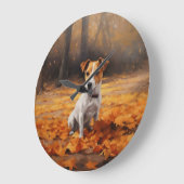 Jack Russell im Herbst Leaves Fall Inspiriert Große Wanduhr (Winkel)
