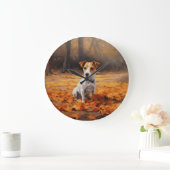 Jack Russell im Herbst Leaves Fall Inspiriert Große Wanduhr (Zuhause)