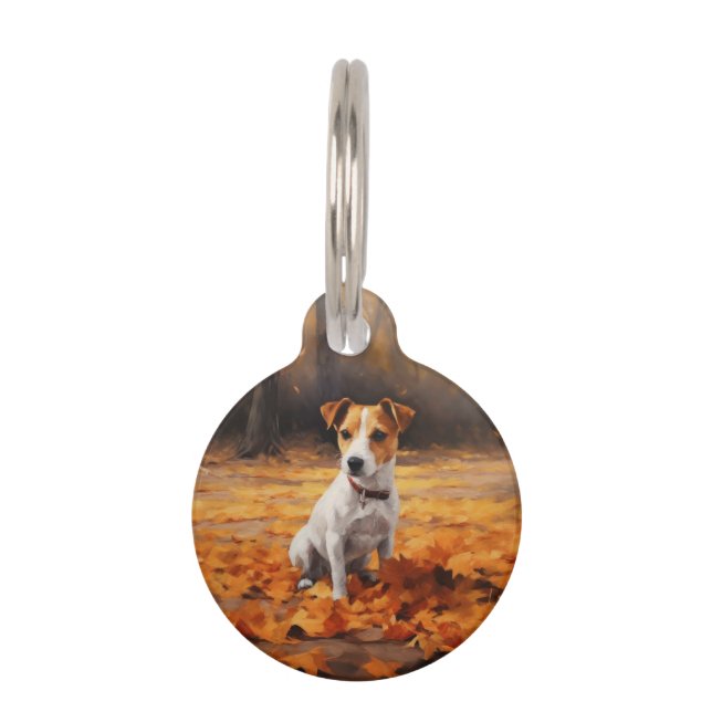 Jack Russell im Herbst Leaves Fall Inspiriert Haustiermarke (Vorderseite)
