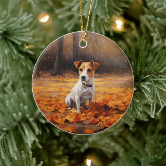 Jack Russell im Herbst Leaves Fall Inspiriert Keramik Ornament (Baum)