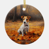 Jack Russell im Herbst Leaves Fall Inspiriert Keramik Ornament (Vorne)