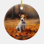 Jack Russell im Herbst Leaves Fall Inspiriert Keramik Ornament (Hinten)