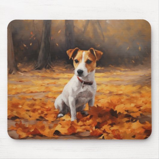 Jack Russell im Herbst Leaves Fall Inspiriert Mousepad (Vorne)
