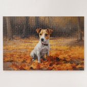Jack Russell im Herbst Leaves Fall Inspiriert Puzzle (Horizontal)