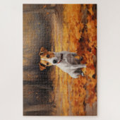 Jack Russell im Herbst Leaves Fall Inspiriert Puzzle (Vertikal)