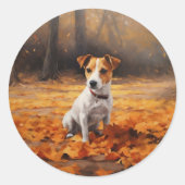 Jack Russell im Herbst Leaves Fall Inspiriert Runder Aufkleber (Vorderseite)