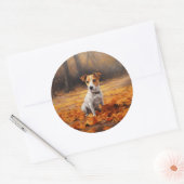 Jack Russell im Herbst Leaves Fall Inspiriert Runder Aufkleber (Umschlag)