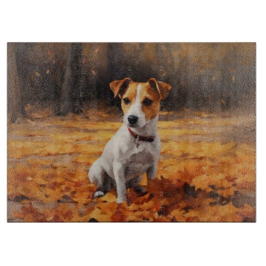 Jack Russell im Herbst Leaves Fall Inspiriert Schneidebrett (Vorderseite)