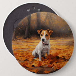 Jack Russell im Herbstlaub Fall Inspiriert Button