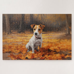 Jack Russell im Herbstlaub Fall Inspiriert Puzzle